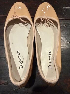 Repetto Nude Patent Leather Ballet Flats with Bow Trim